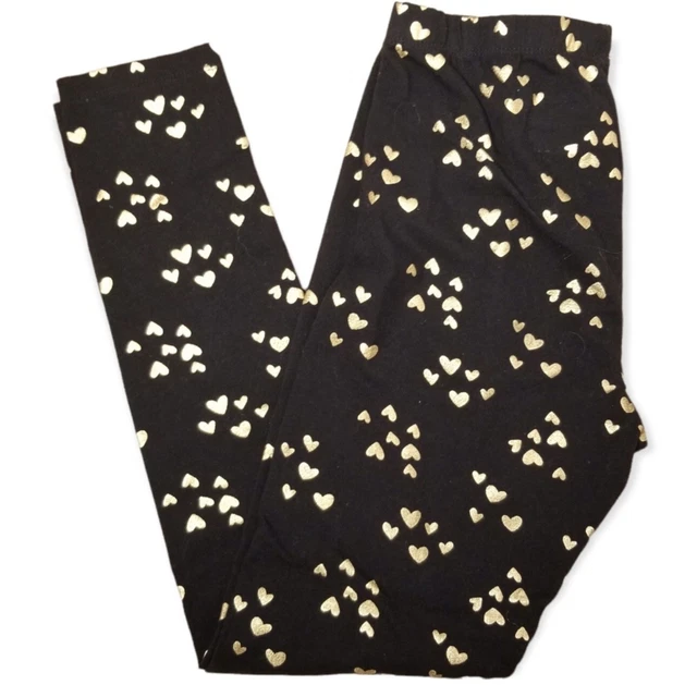 Cat & Jack Girls Black Legging with Gold Hearts Size XL (14/16)