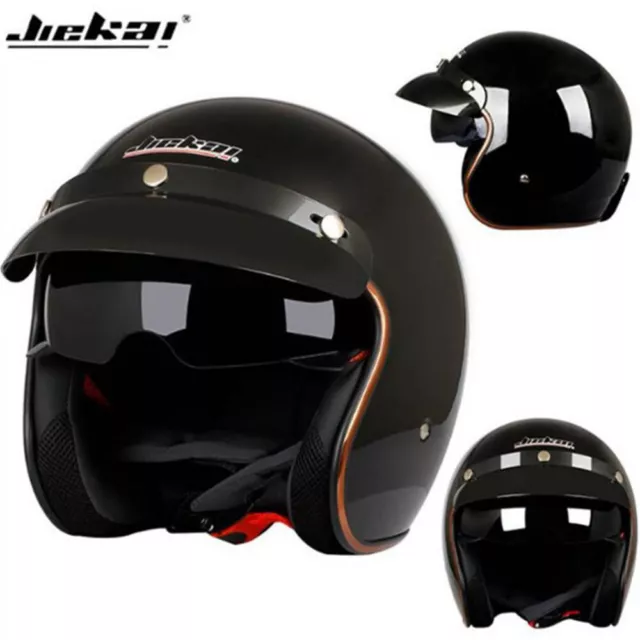 DOT Motorcycle Helmet Half Open Face Integrated Sun Visor Cruiser Scooter Helmet
