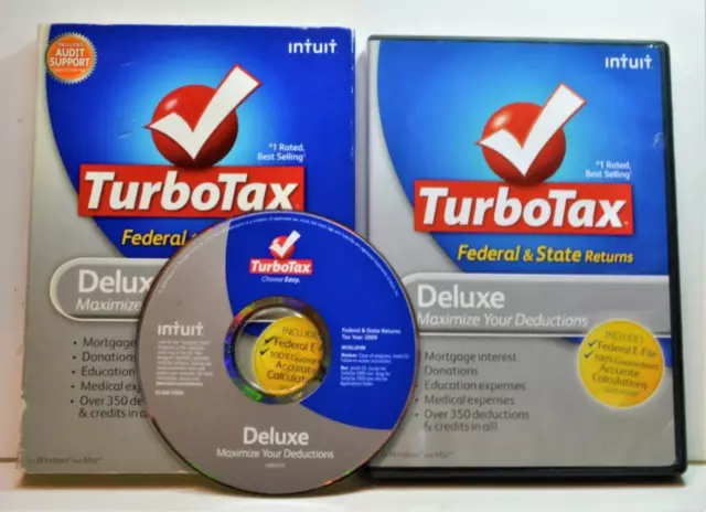 Intuit TurboTax 2009 Deluxe Federal & State Returns Win Mac p/n 314974 Retail