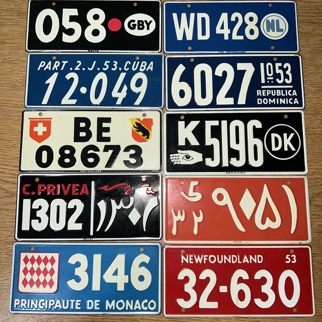 Lot of 10 Foreign Mini License Plates General Mills Wheaties Cereal 1953 Promo