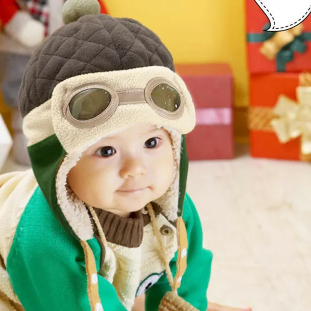 Baby Girls Boys Hats Winter Warm Cap Hat Beanie Pilot Aviator Crochet Coffee