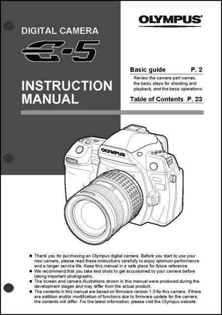 Olympus E-5  Digital Camera User Guide Instruction  Manual