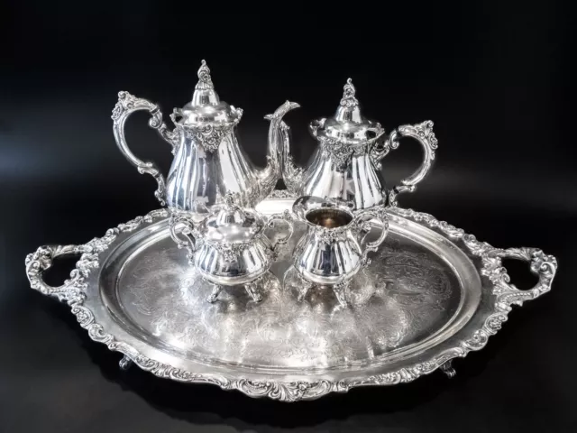 Vintage Silver Plate Coffee Tea Service With Tray Baroque By Wallace