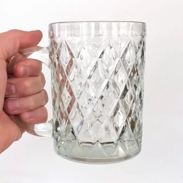 Set of 2 Paul Sebastian Inc Lead Crystal Diamond Cut Glass Mugs w Handle 12 oz