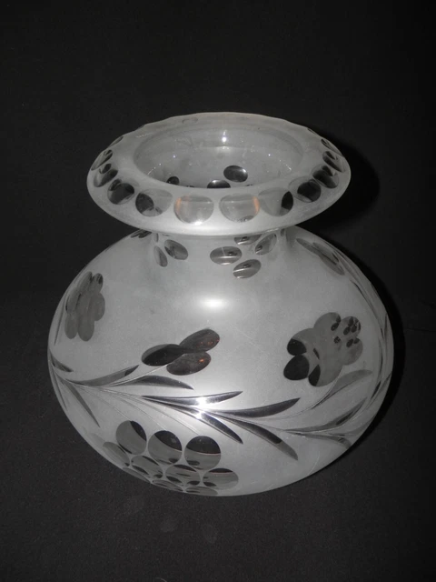 Antique Wheel Cut Glass Astral Solar Lamp Shade 6" Fitter 9.5" Diam.
