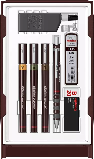 Rotring Isograph Pen Set Technical Pen & Pencil College Set 3 Pens (0.20Mm, 0.30
