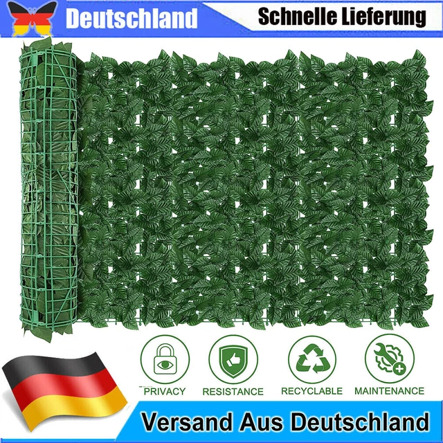 Künstliche Efeu-Hecke Sichtschutzzaun künstliche Blätter Balkonzaun 3*1M Neu DE
