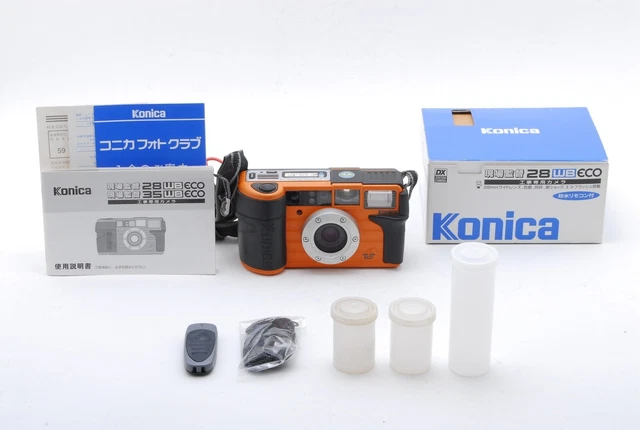 [Near MINT in Box] Konica Genba Kantoku 28 WB ECO Orange 35mm Film Camera JAPAN