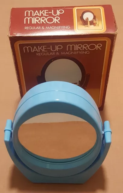 Retro 1970s Blue Plastic  Oval Make - Up Mirror  Plain & Magnifying Hong Kong