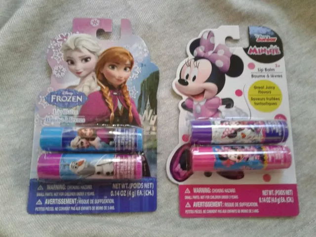 New Set Of 2 (2- Twin Pack) Disney Girls Lip Balms Frozen & Minnie Mouse~Ages 3+