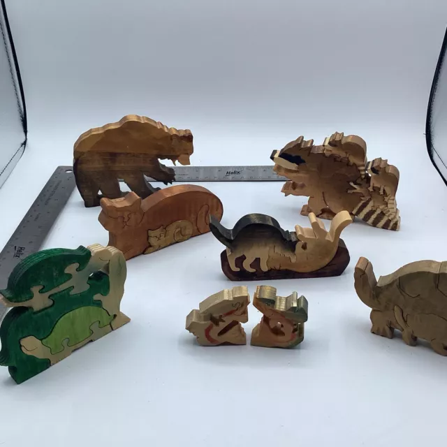 8 Wooden Scroll Cut Out Puzzle Wildlife Decoration Raccoon Cat Turtle Bear Fish