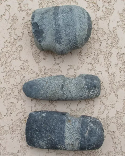 Lot Of 3 Anasazi Stone Artifacts. 2 Axe Heads And 1 Hammer Stone From Eastern Az