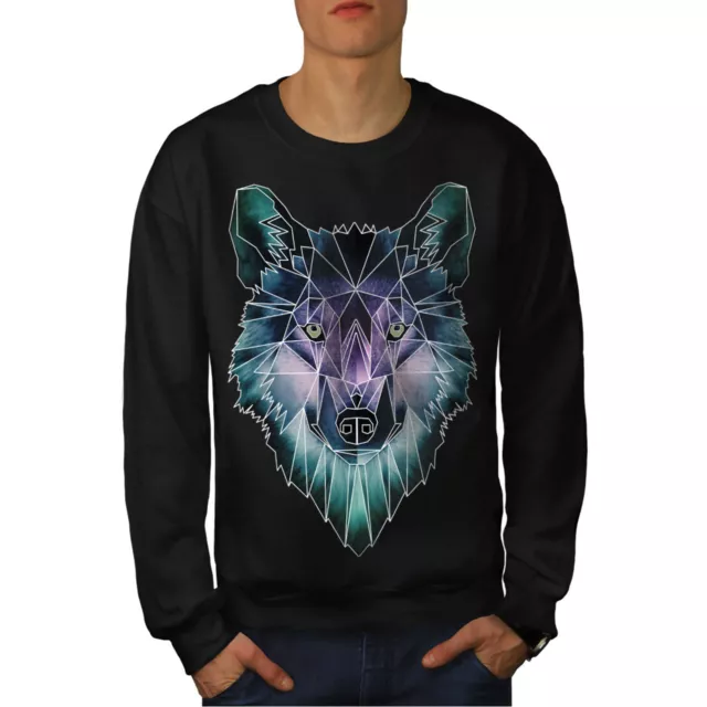 Wellcoda Psychodelic Wolf Mens Sweatshirt, Crystal Casual Pullover Jumper