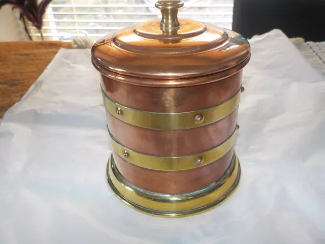 Vintage Linton Copper & Brass Banding Tea/Tobacco Caddy With Lid 5.5" High Ac10 3