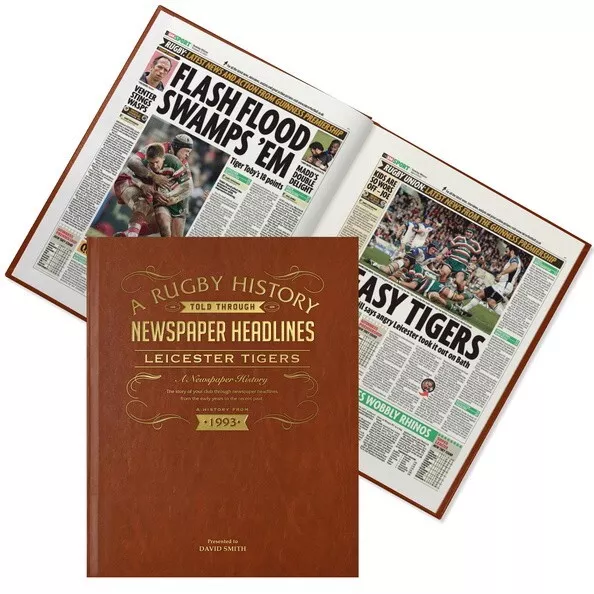 LEICESTER TIGERS Rugby Union Book - Personalised Newspaper History Fan Gift