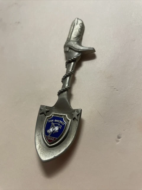 Vintage Souvenir Spoon US Collectible Pewter San Antonio Texas Cowboy Boot