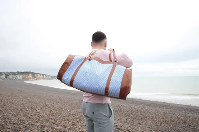 Sac de voyage XL en cuir  et toile marinière portable sur le dos Hommes / Femmes