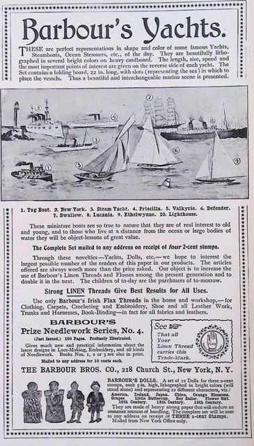 1896 Barbour's Paper Yacht Set & Countries Dolls Print Ad Harper's Round Table