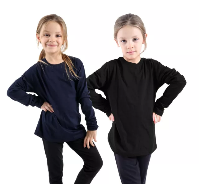 2X Kids Boys Girls Plain T Shirts **Crew Neck Full Sleeve** T-Shirt Basic Tops