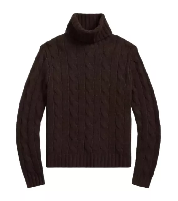 Polo Ralph Lauren Cable Knit Cashmere Turtleneck Sweater Women's L Brown $598