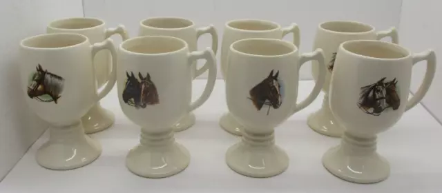 Set of 8 Vintage Footed Horse Mugs Cups