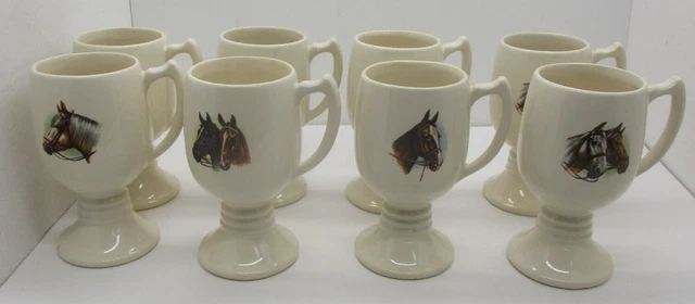 Set of 8 Vintage Footed Horse Mugs Cups
