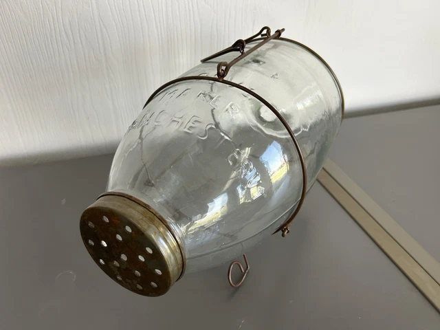 ANCIEN IMPOSANT PIÈGE à vairons 37 cm / vifs en verre soufflé Cxx EUR