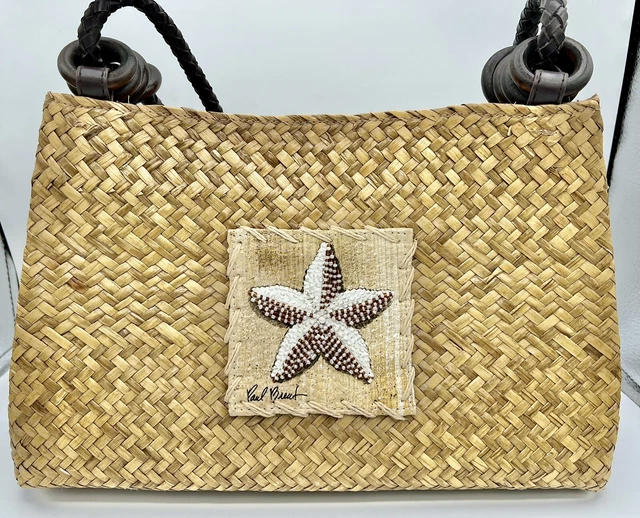 Sun & Sand Paul Brent Tan Rattan Summer Shoulder Bag Purse Woven Leather Straps