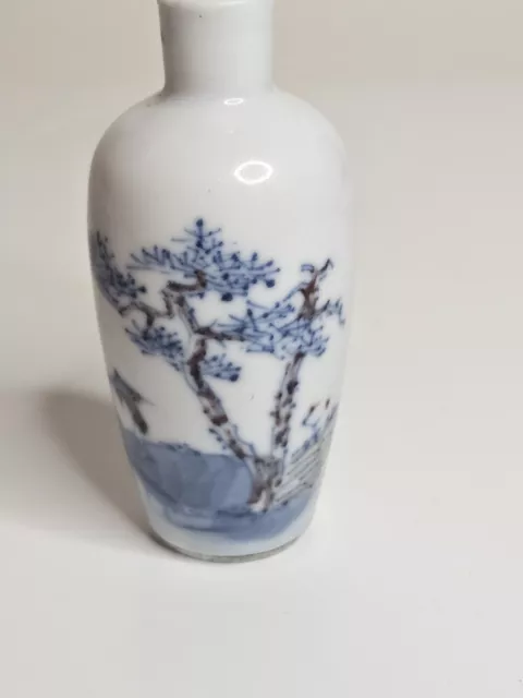 Vintage Chinese  Snuff Bottle Painted Porcelain Ceramic Red Blue No Top