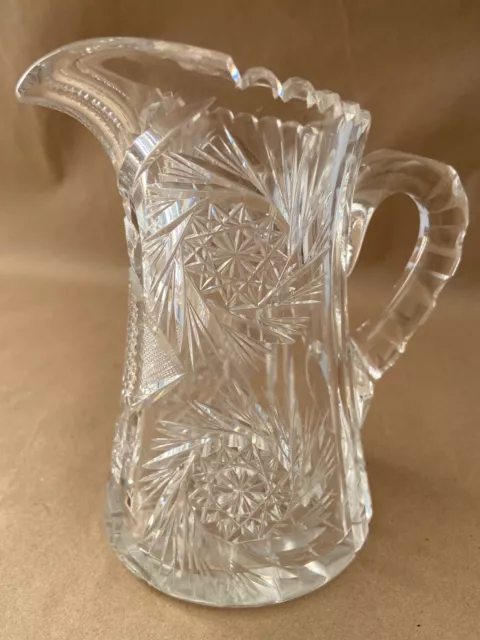 Cut Glass Clear Crystal Pitcher Carafe American Brilliant Period ABP Buzz 7 in.