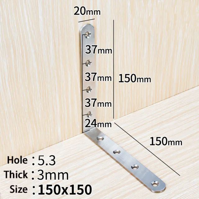 3mm Thick Right Angle Bracket 90 Degree L shape Stainless Steel Corner Braces