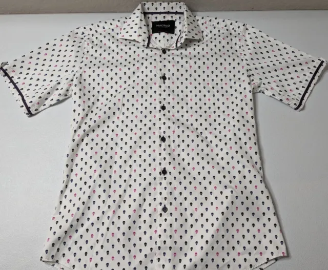 Maceoo Shirt Men's Size M White Button Up Alien Pattern Short Sleeve