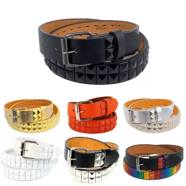 Kids 2-Row Pyramid Studded Leather Belt Snap-On Roller Buckle Unisex Boys Girls