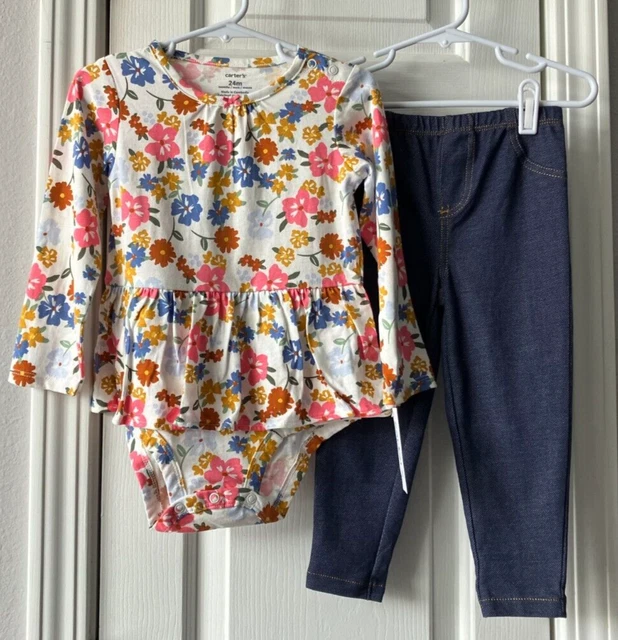 Girls Carters 2Pc. New Outfit Floral Bodysuit Matching Pants Size 24 M