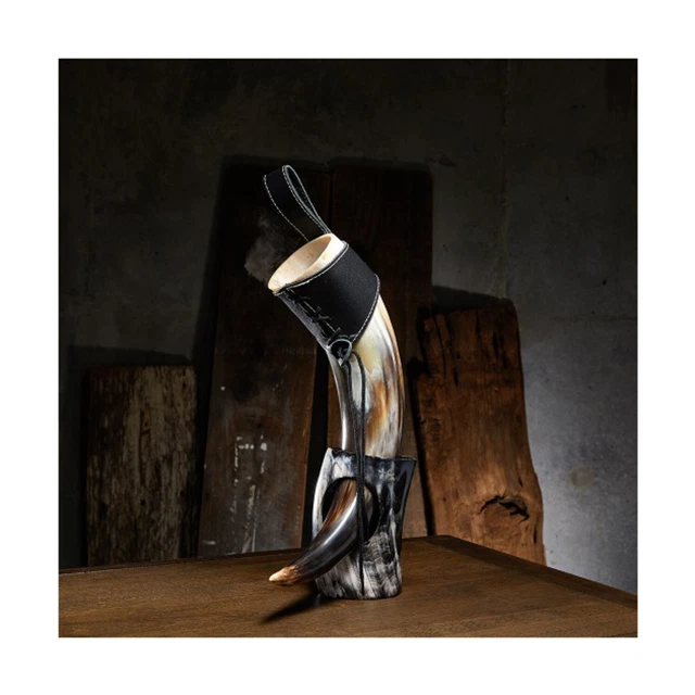 Touch of Moder Viking Drinkwa  Polished Short Drinking Horn w/Leather Hols New