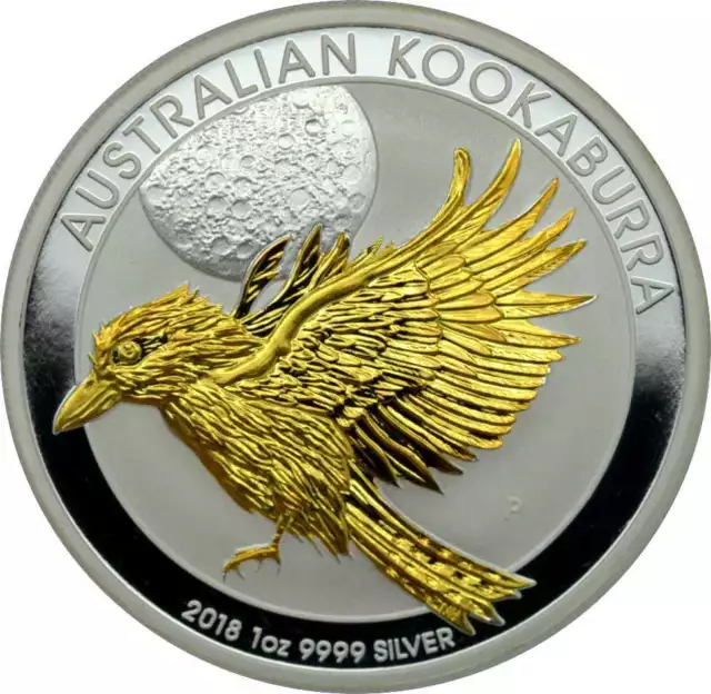 1 OZ Silber Kookaburra 2018 mit Goldapplikation