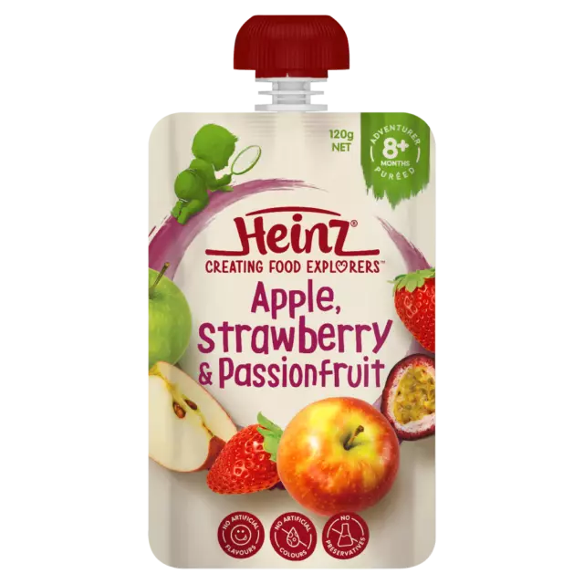 Heinz Food Pouch 120g - Apple, Strawberry & Passionfruit Flavour 8+ Months