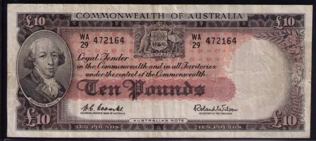 Australia R-63 (1960) Ten Pounds - Coombs / Wilson  Reserve Bank FINE/aVF