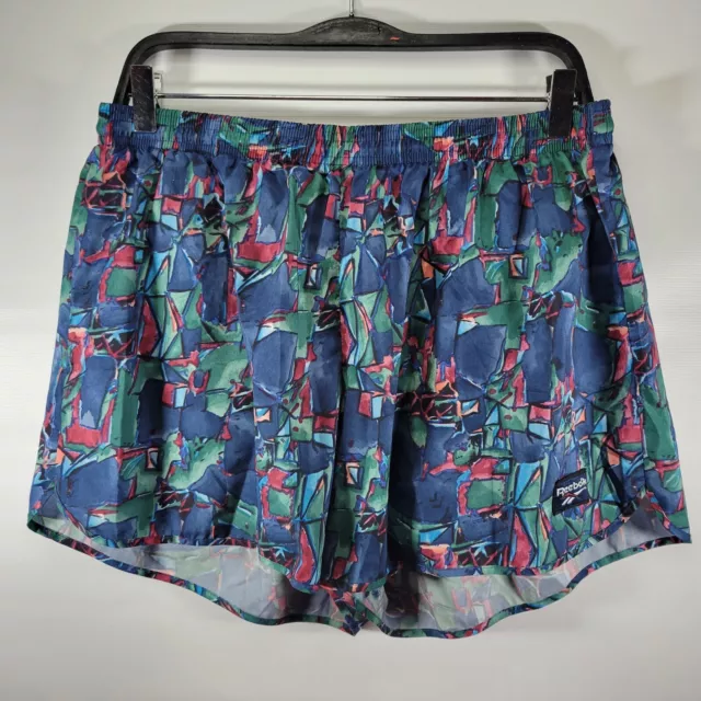Rare Vintage Reebok Nylon Abstract Geometrical Aop Shorts Size Xl Made In Usa
