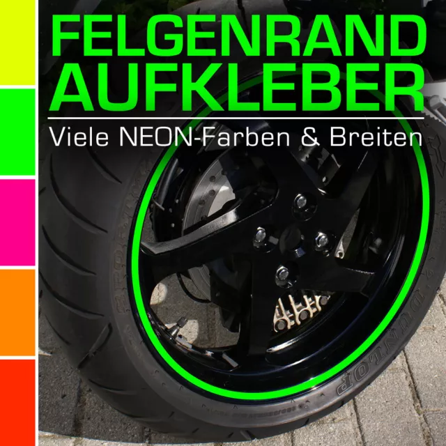 NEON Felgenrandaufkleber 4 mm für Auto Motorrad Wohnmobil Wohnwagen Grün Rot