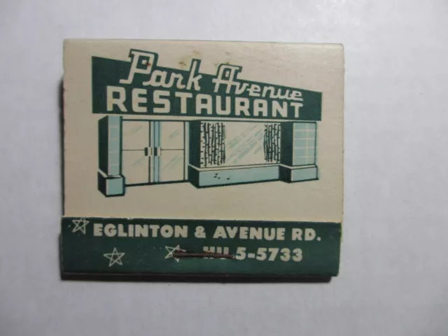 MATCHBOOK Park Avenue Restaurant 346 Eglinton Ave W Toronto Avenue Rd full pack