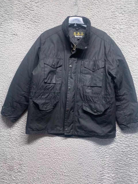 Barbour Waxed Cotton Jacket Black Size XL Quilted Field Pockets Sapper