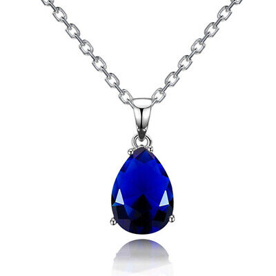 Fashion Woman Silver Drops Blue Zircon Pendant Necklace Classic Joker Jewelry