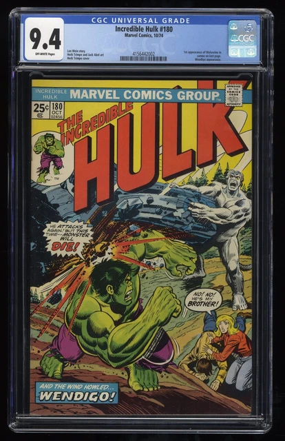 Incredible Hulk #180 CGC NM 9.4 Off White 1st Cameo Appearance Wolverine!