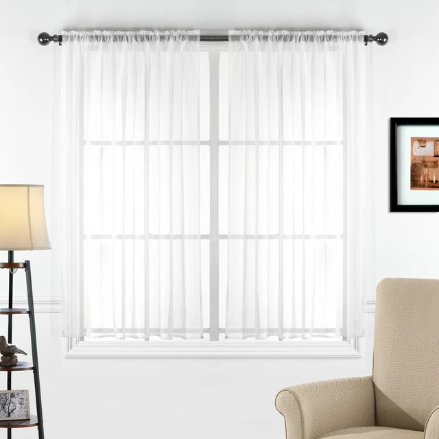 2 Piece Sheer Voile Transparent Rod Pocket Window Curtain Panel Drape Tier Set