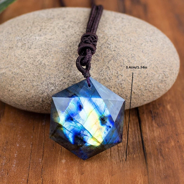 Natural Labradorite Hexagram Amulet Pendant Healing Energy Women Men Necklace