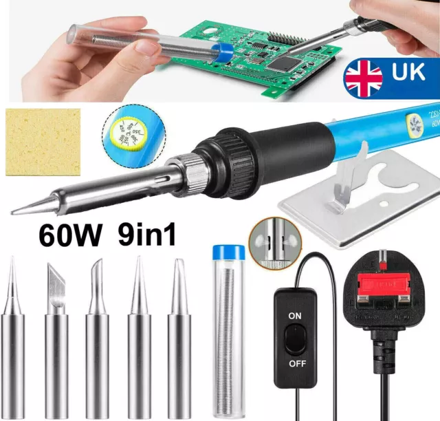 60W Soldering Iron Kit Electronics Welding Irons Solder Tools Adjustable Wire UK