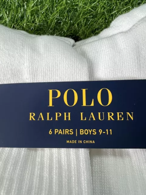Polo Ralph Lauren Socks Boys Crew White Sz L/XL Shoe Sz 4-10 Sock Sz 9-11 School 2
