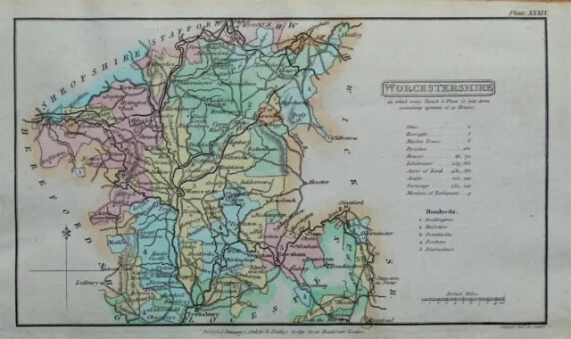 WORCESTERSHIRE, Capper Original Hand Coloured Antique County Map 1808