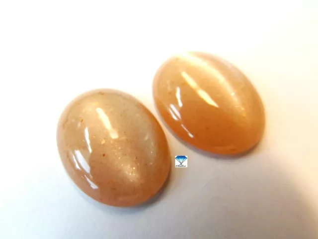 2x Pierre de Lune - Ovale Cabochon Paire / 12,23ct.16, 8x12, 8x4, 1mm (2603B)